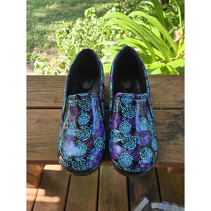 Easy Works LEEZA floral Purple Blue Black Slip On Clogs/shoes Ladies Size 11 med